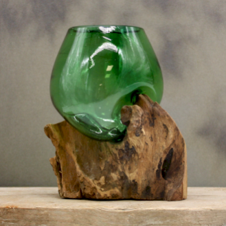 Gesmolten Gerecycleerd Bierflessen Glas op Hout