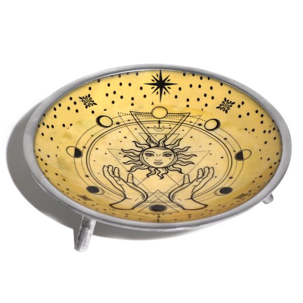 Driedelige Enamel Offerschotel – Handen & Zon
