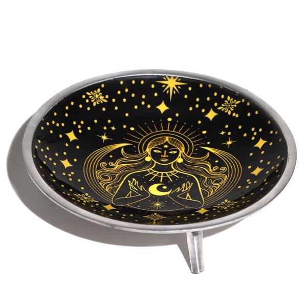 Driedelige Enamel Offerschotel – Gouden Godin op Zwart