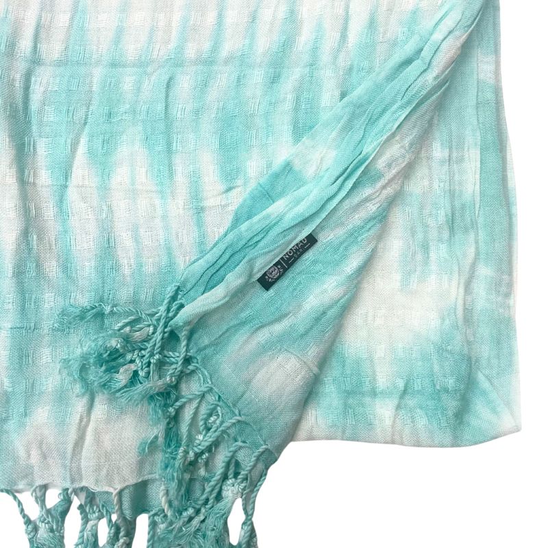 Boho Java Art Sjaal – Teal Strepen & Motief – 62x200cm