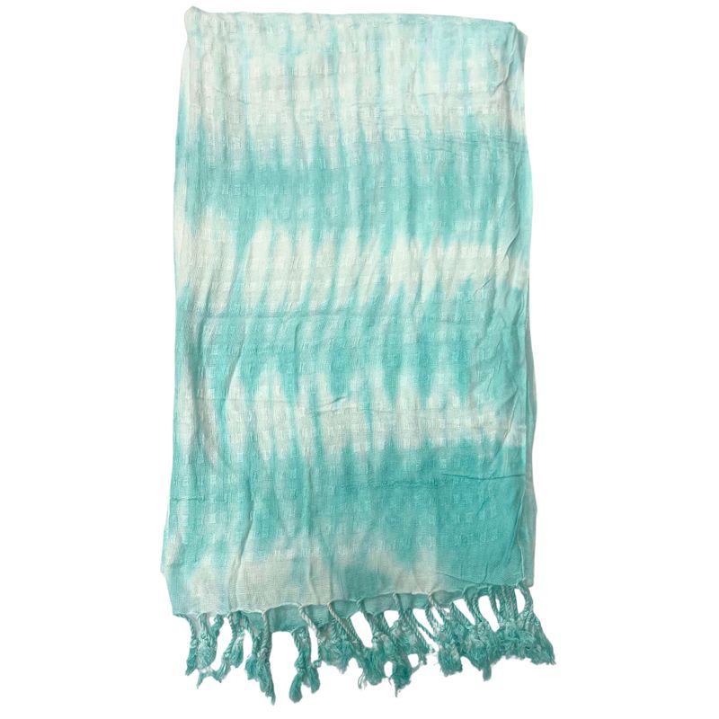 Boho Java Art Sjaal – Teal Strepen & Motief – 62x200cm