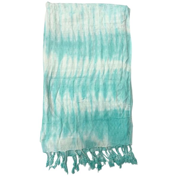 Boho Java Art Sjaal – Teal Strepen & Motief – 62x200cm