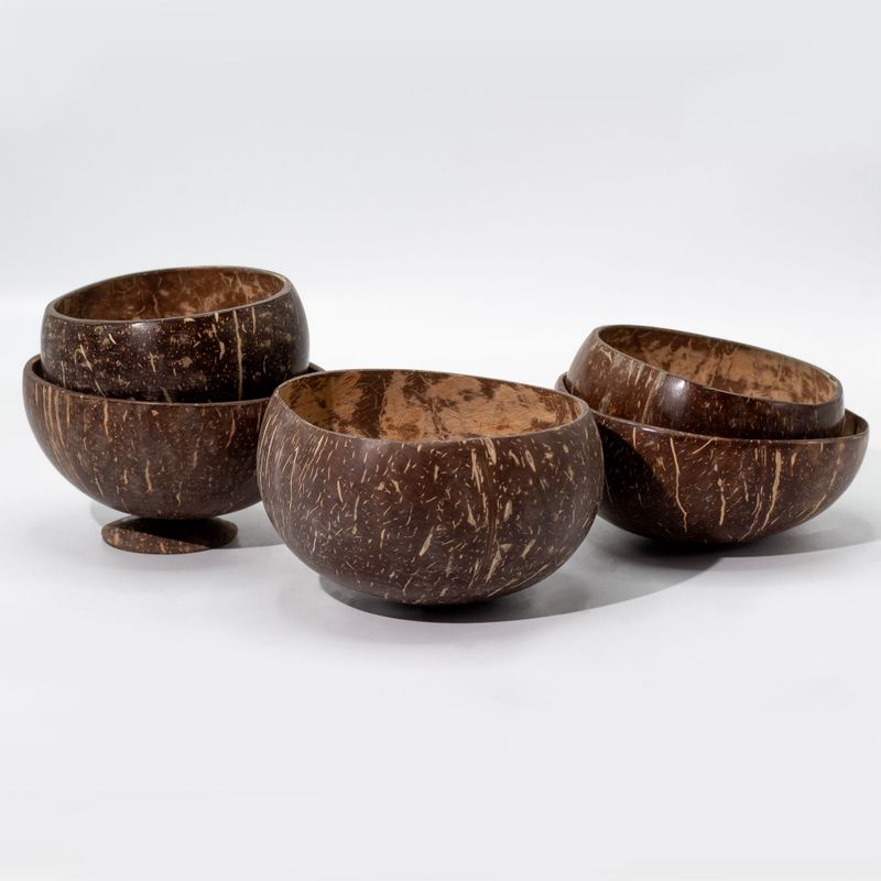 Med Natural Coconut Bowl - gepolijst - voor ambachtelijk gebruik - 8x13cm op standaard