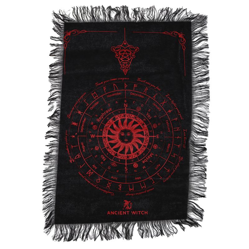 Zonnegezicht – Pendel Waarzegdoek – Zwart & Bloedrood
