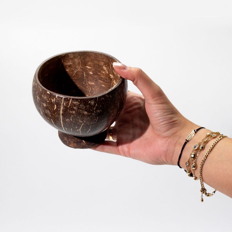 Sm Natural Coconut Bowl - gepolijst - voor ambachtelijk gebruik - 9x10cm op standaard