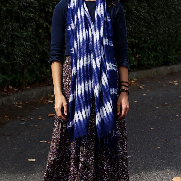 Boho Java Art Sjaal – Indigo Strepen – 62x200cm