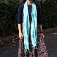 Boho Java Art Sjaal – Teal Strepen & Motief – 62x200cm