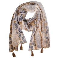 Nomad Sari - Zomersjaal - 180x50cm - Marbella Print - Koffie met Goudrand