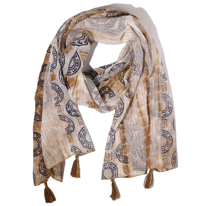 Nomad Sari - Zomersjaal - 180x50cm - Marbella Print - Koffie met Goudrand