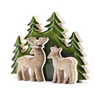 Lost in the Forrest - Twee Herten in het Bos 3D Houten Decoratie - 18x23cm