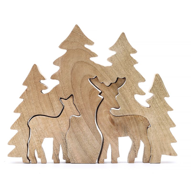 Lost in the Forrest - Twee Herten in het Bos 3D Houten Decoratie - 18x23cm