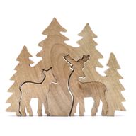 Lost in the Forrest - Twee Herten in het Bos 3D Houten Decoratie - 18x23cm