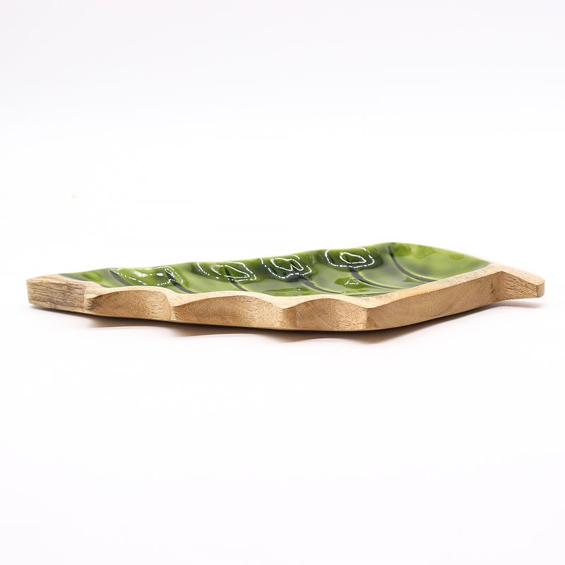 Lost in the Forrest - Emaille Blad Houten Kom - 33x17cm