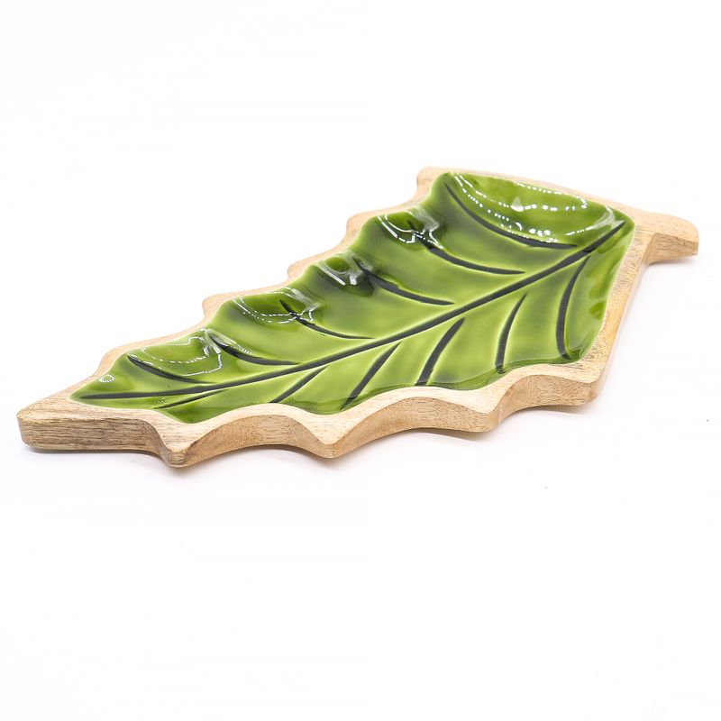 Lost in the Forrest - Emaille Blad Houten Kom - 33x17cm