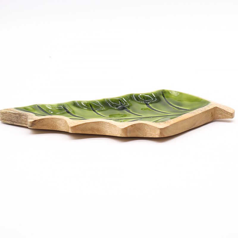 Lost in the Forrest - Emaille Blad Houten Kom - 33x17cm