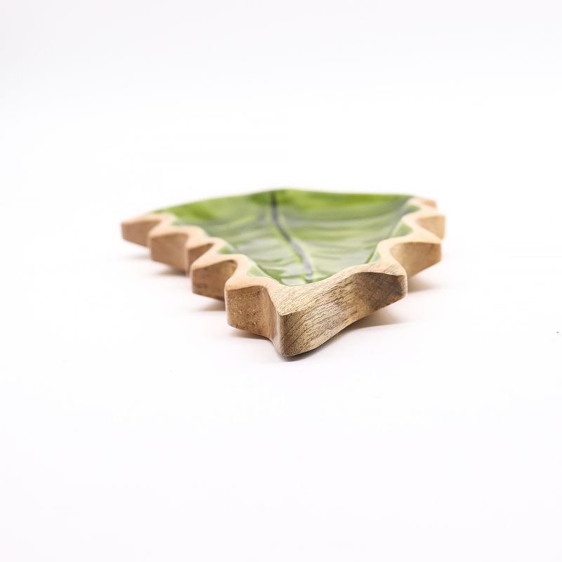 Lost in the Forrest - Emaille Blad Houten Kom - 33x17cm