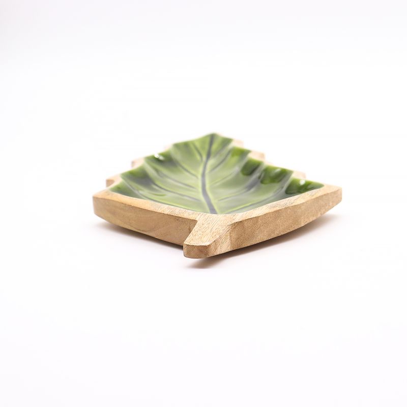 Lost in the Forrest - Emaille Blad Houten Kom - 33x17cm