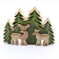 Lost in the Forrest - Twee Herten in het Bos 3D Houten Decoratie - 18x23cm