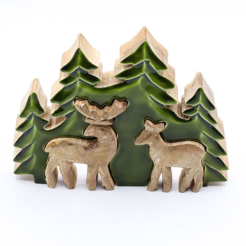 Lost in the Forrest - Twee Herten in het Bos 3D Houten Decoratie - 18x23cm