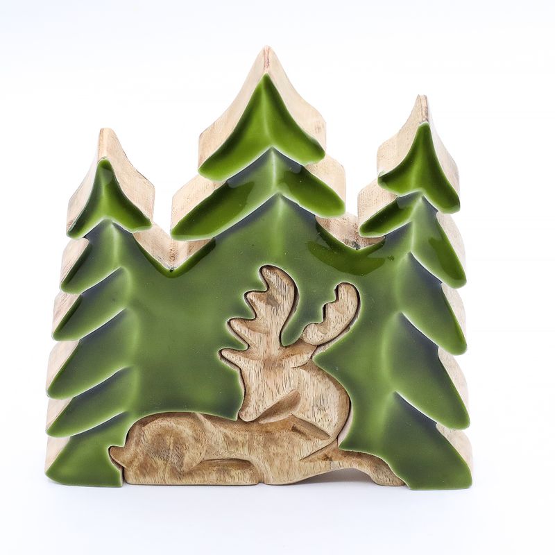 Lost in the Forrest - Hert in het Bos 3D Houten Decoratie - 23x20cm