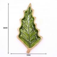 Lost in the Forrest - Emaille Blad Houten Kom - 33x17cm