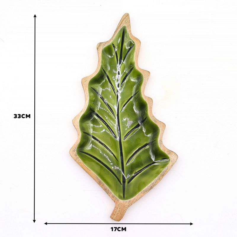 Lost in the Forrest - Emaille Blad Houten Kom - 33x17cm