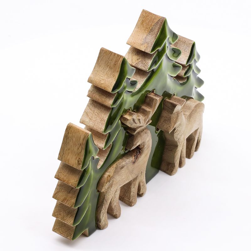 Lost in the Forrest - Twee Herten in het Bos 3D Houten Decoratie - 18x23cm