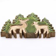 Lost in the Forrest - Twee Herten in het Bos 3D Houten Decoratie - 18x23cm