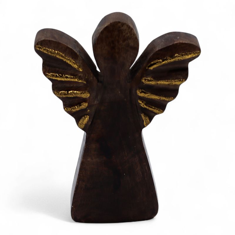 Kleine Mango Houten Engel - Gouden Decor - 12cm