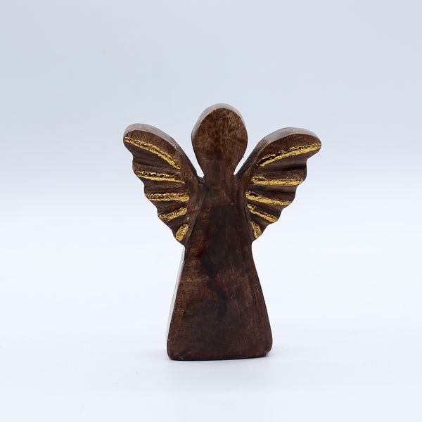 Kleine Mango Houten Engel - Gouden Decor - 12cm