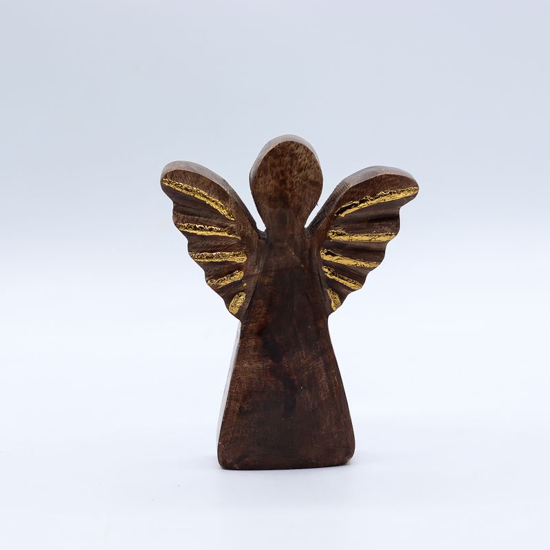 Kleine Mango Houten Engel - Gouden Decor - 12cm