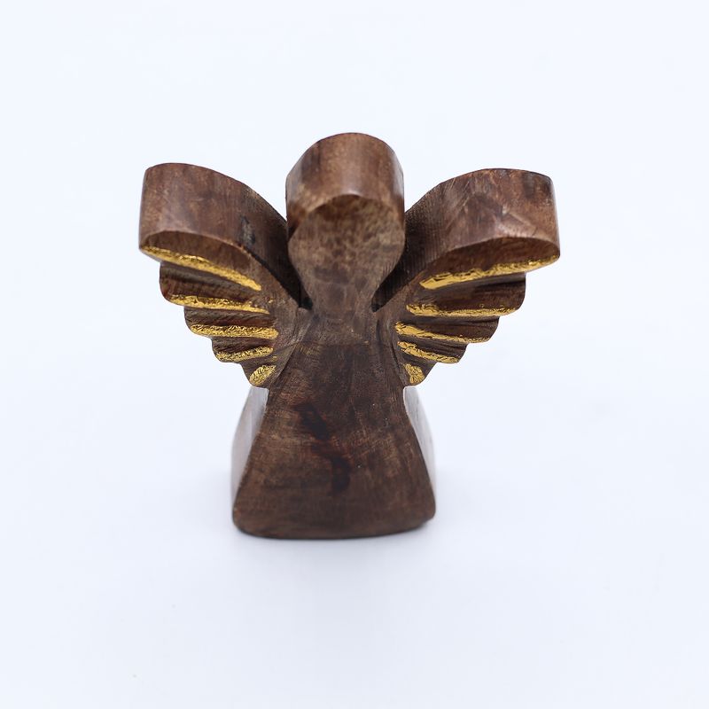 Kleine Mango Houten Engel - Gouden Decor - 12cm