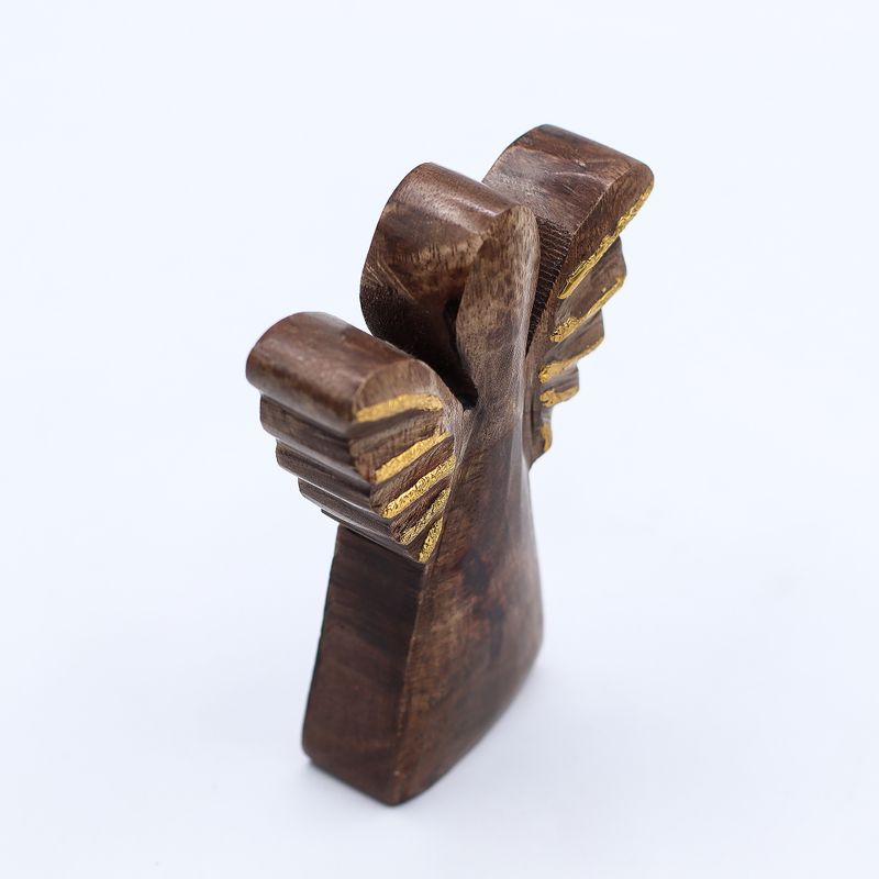 Kleine Mango Houten Engel - Gouden Decor - 12cm