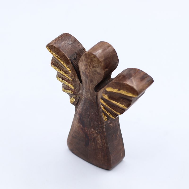 Kleine Mango Houten Engel - Gouden Decor - 12cm