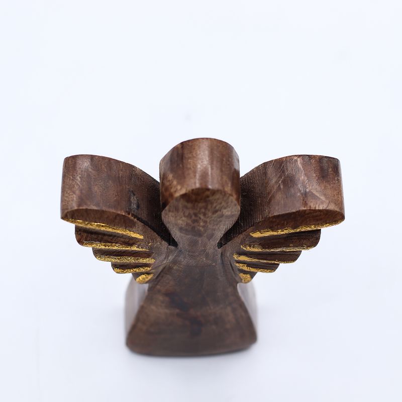 Kleine Mango Houten Engel - Gouden Decor - 12cm