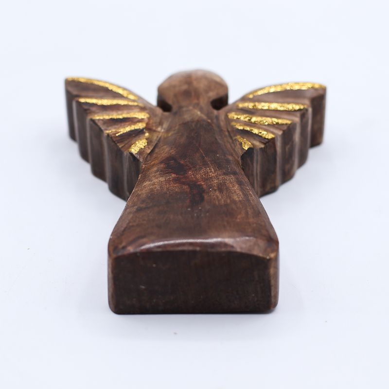 Kleine Mango Houten Engel - Gouden Decor - 12cm