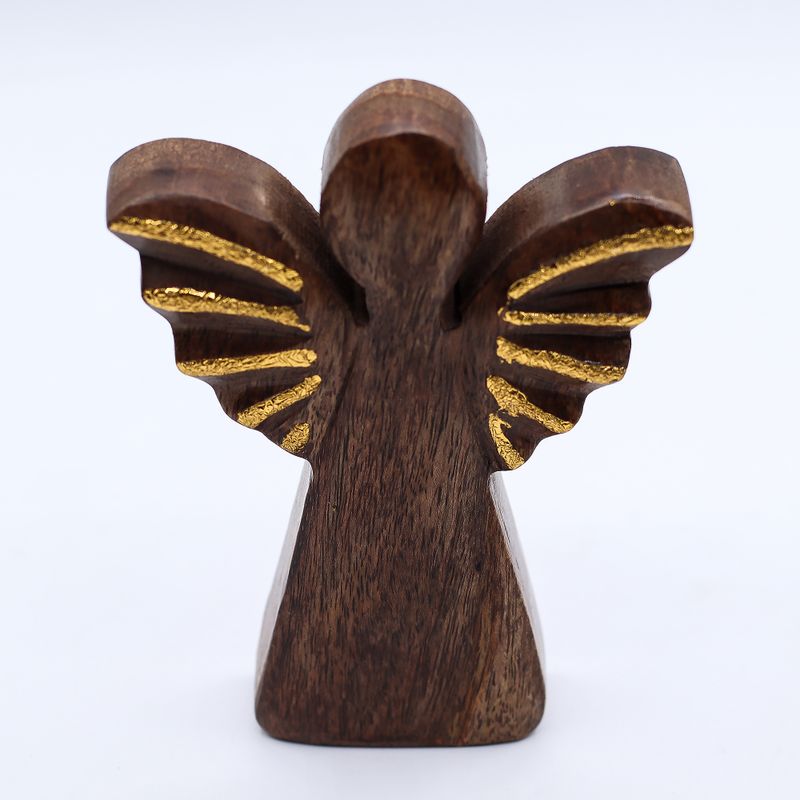 Middelgrote Mango Houten Engel - Gouden Decor - 16cm