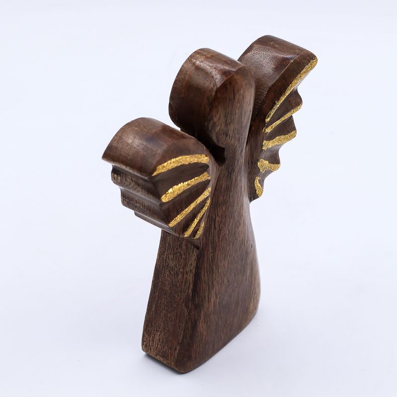 Middelgrote Mango Houten Engel - Gouden Decor - 16cm