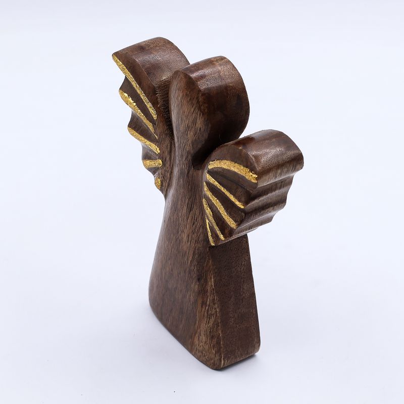 Middelgrote Mango Houten Engel - Gouden Decor - 16cm