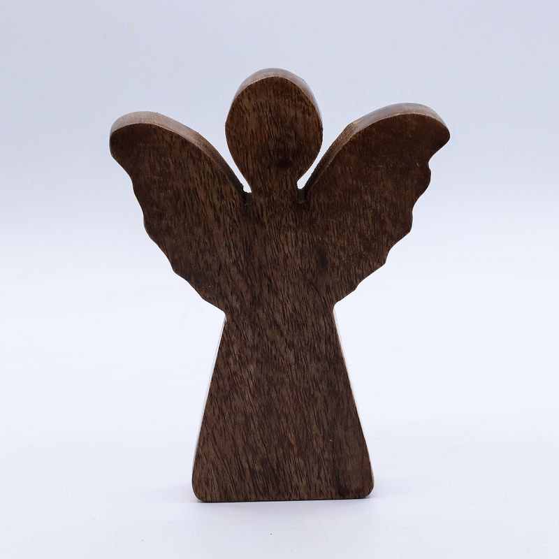 Middelgrote Mango Houten Engel - Gouden Decor - 16cm