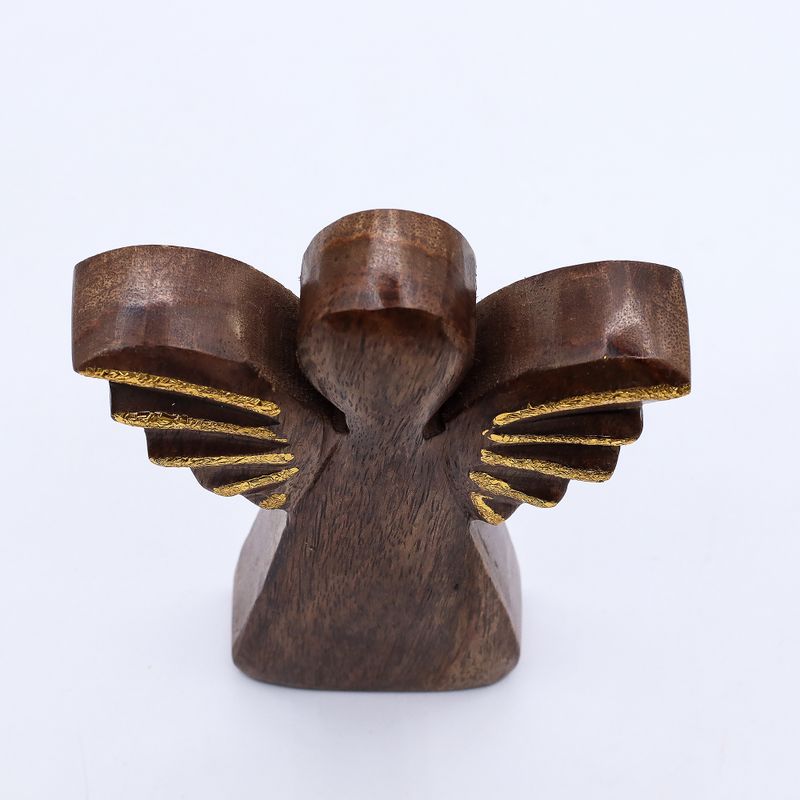 Middelgrote Mango Houten Engel - Gouden Decor - 16cm