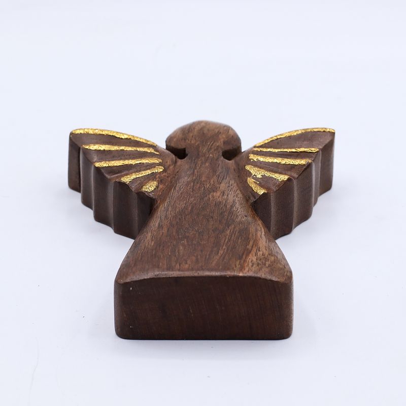 Middelgrote Mango Houten Engel - Gouden Decor - 16cm