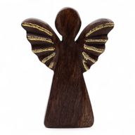 Middelgrote Mango Houten Engel - Gouden Decor - 16cm