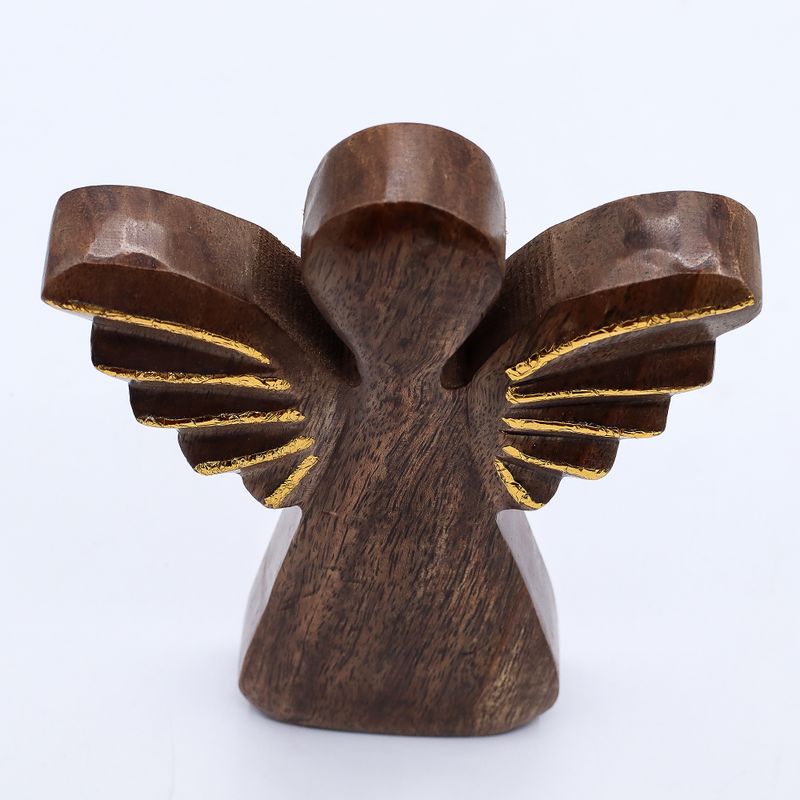 Grote Mango Houten Engel - Gouden Decor - 19cm