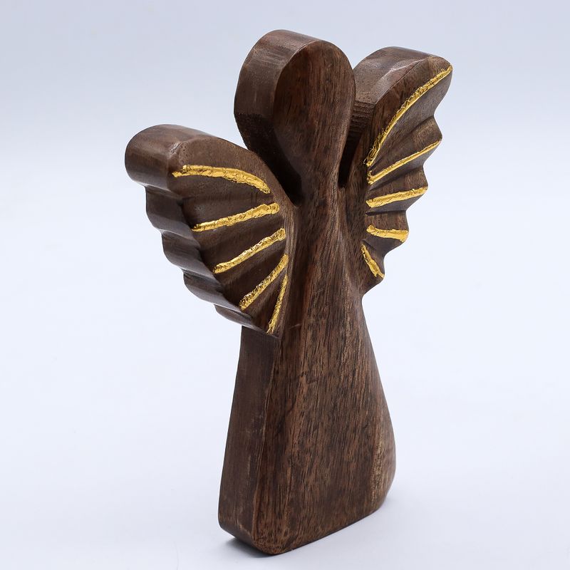 Grote Mango Houten Engel - Gouden Decor - 19cm