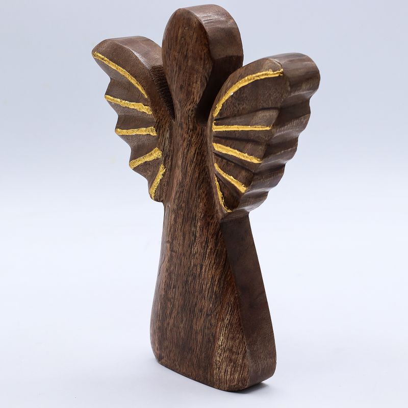 Grote Mango Houten Engel - Gouden Decor - 19cm
