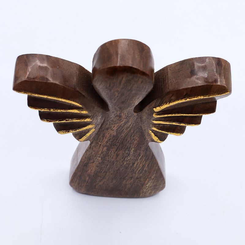 Grote Mango Houten Engel - Gouden Decor - 19cm