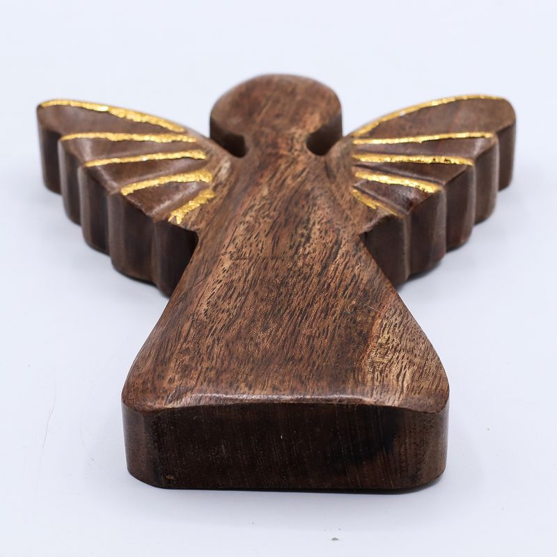 Grote Mango Houten Engel - Gouden Decor - 19cm