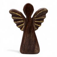 Grote Mango Houten Engel - Gouden Decor - 19cm