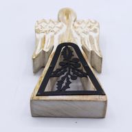 Mango Houten Engel - Whitewash met Ijzeren Decor Uitsnede - 18cm